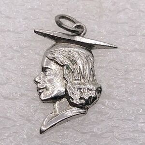 Vtg Sterling Woman Graduation Bracelet Charm / Mini Pendant